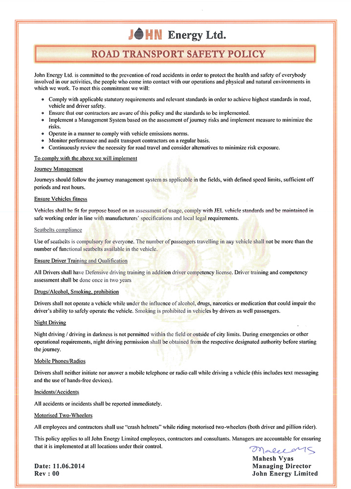 Road Transport Safety Policy